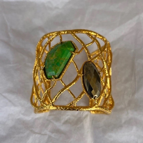 Alexis Bittar Gold and Green Cuff Bracelet - Picture 1 of 3